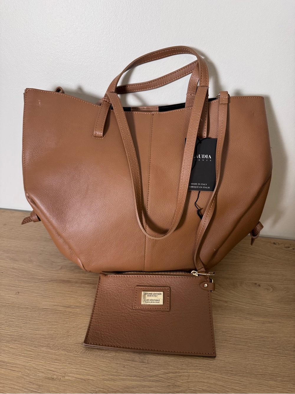 Claudia Firenze Tan Pebbled Leather Tote with Detachable Pouch